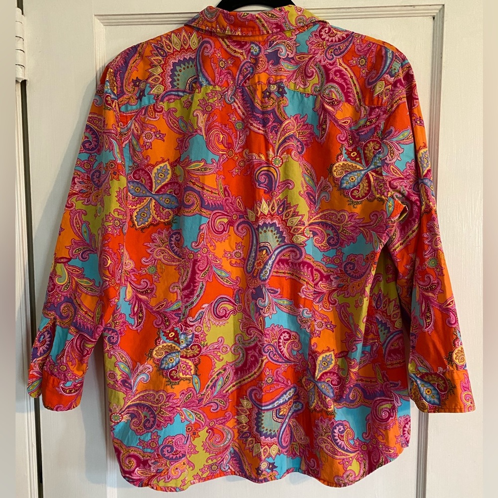 Chaps Women’s Button Down Paisley Pattern Orange … - image 2